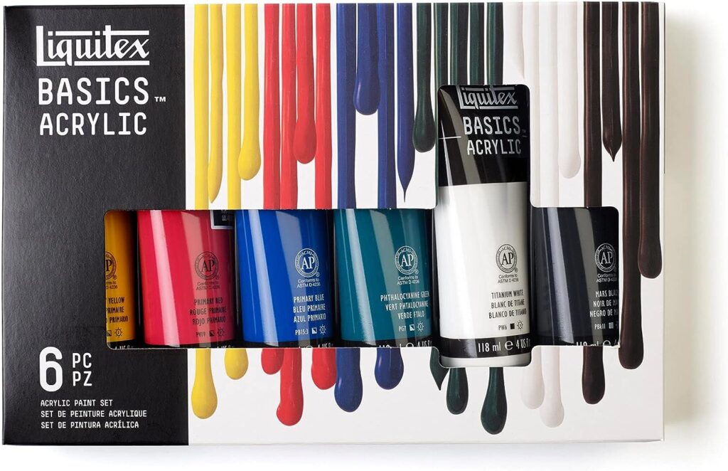 Liquitex BASICS Acrylic Paint Set, 6 x 118ml (4-oz) Tube Paint Set