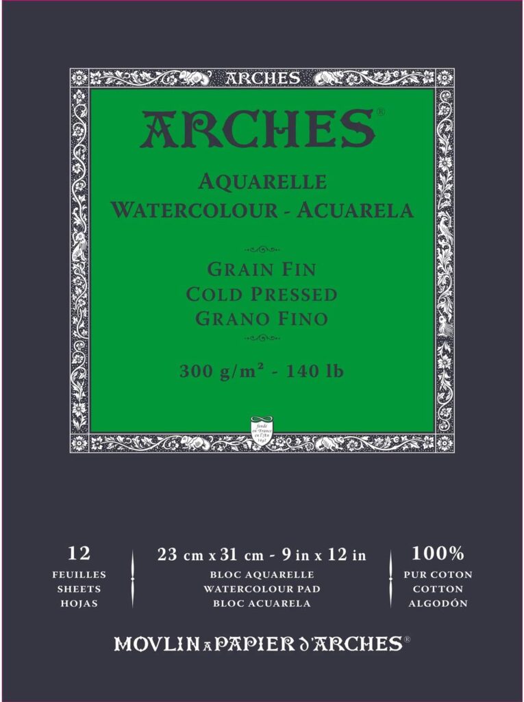 Arches A1795092 Bloc Enc 23x31 12H Aquarelle 100% Fine 300g Blanc NAT, White Natural