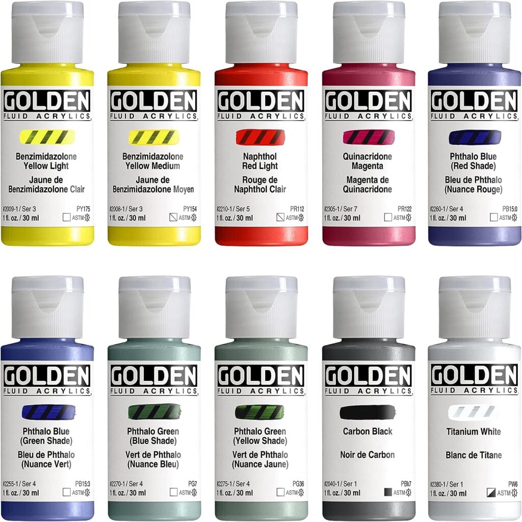 Golden Artist Colors, Fluid Acrylics, 10-Color Mixing Set