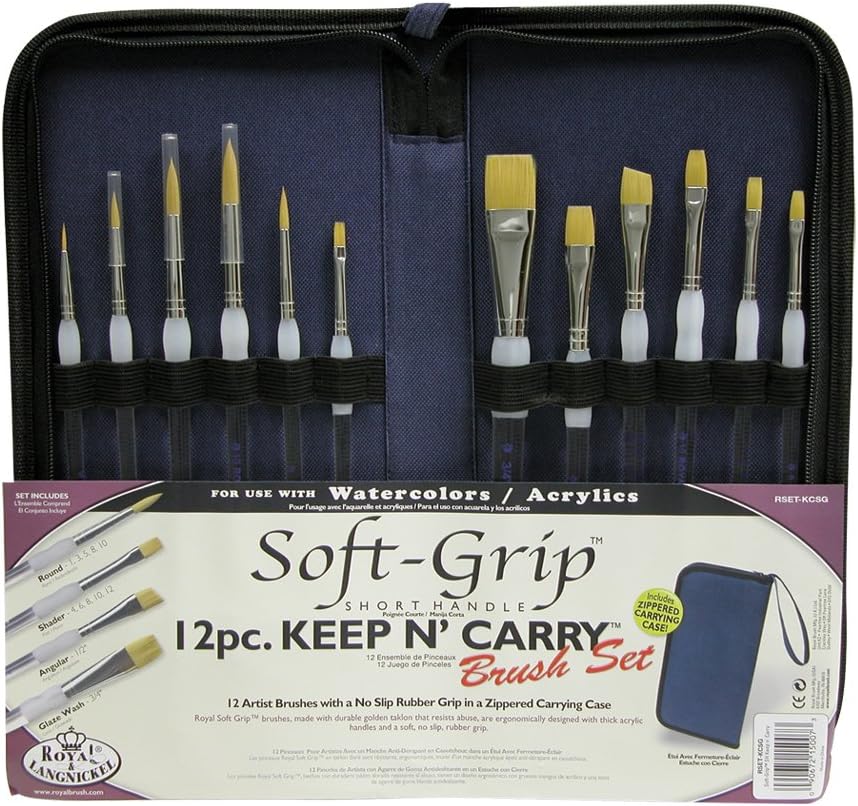 Royal Langnickel Keep n Carry Artist Soft Grip Brush Set with Zippered Case